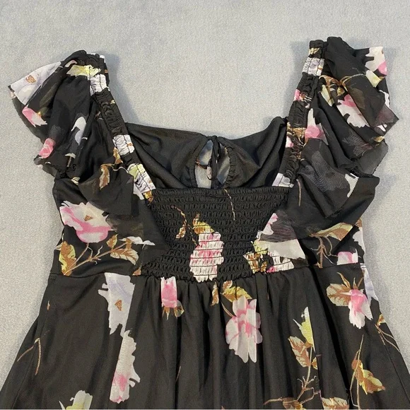 American Rag Women’s Sheer Black Floral Dress, Ruffled Sleeves, Lined,Size M - Picture 4 of 9